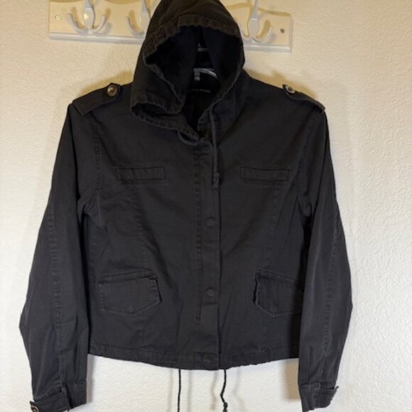 Brandy Melville Black Hooded Utility Jacket, Lightweight, Cropped- One Size - Picture 2 of 13